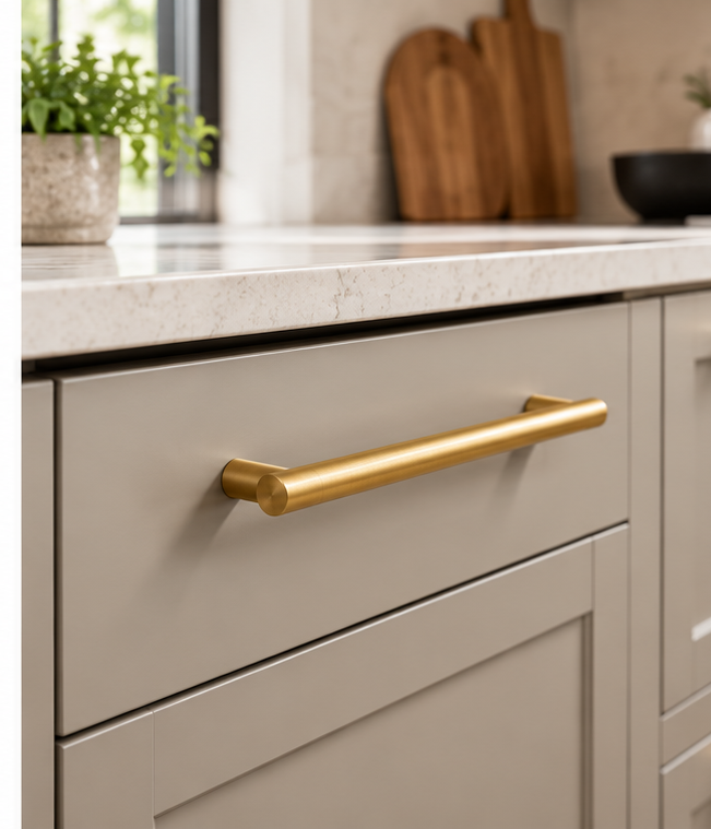 The Handle Factory Brushed Brass Cabinet Bar Handle